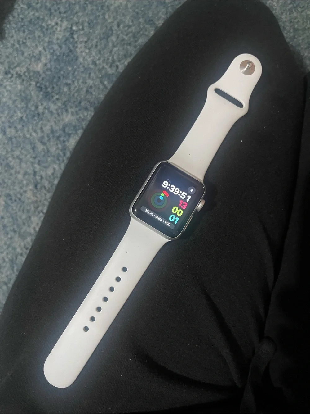 Apple Watch with Silver Case and White Sport Band